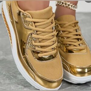 NEW - Cute and Shiny Casual Sports Shoes - Golden